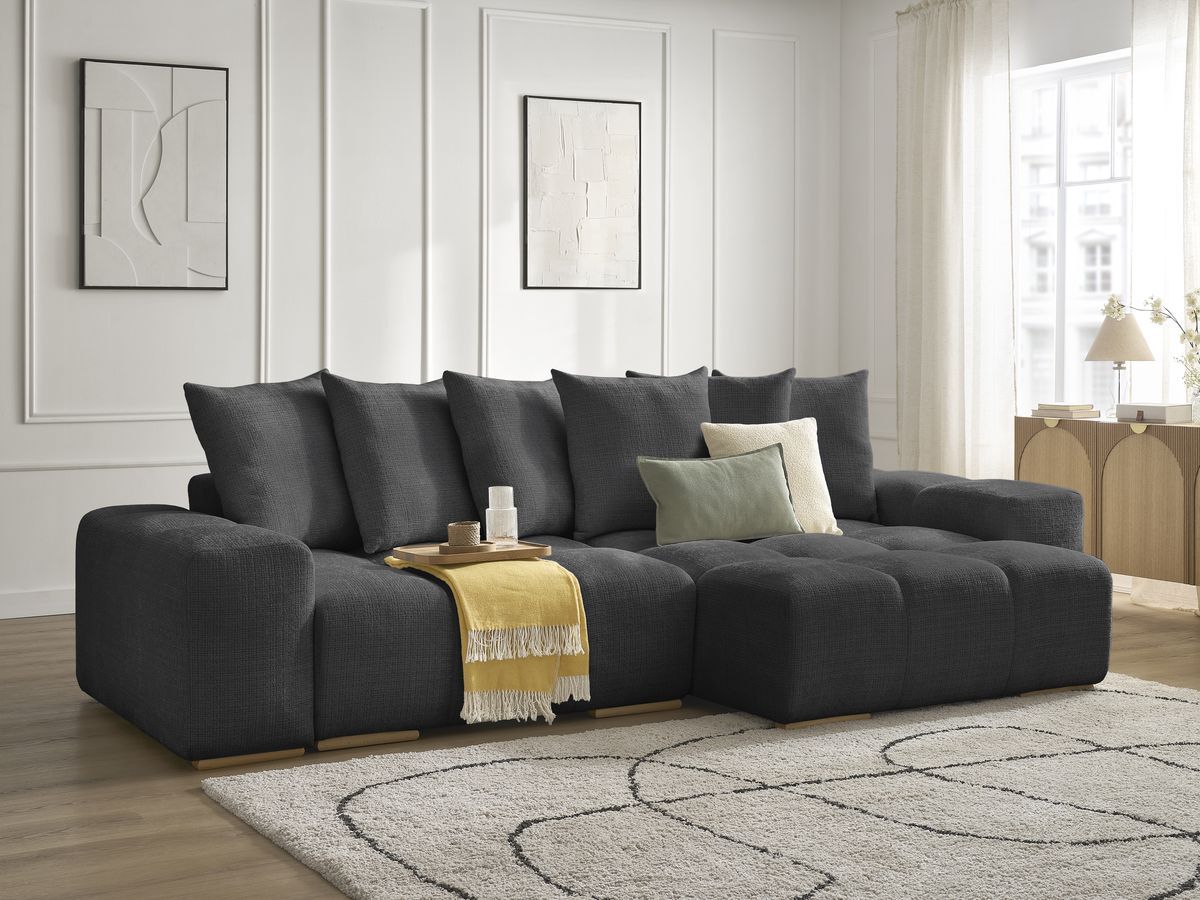 Anakin - Reversible Corner Sofa - Textured Fabric - 6 Cushions