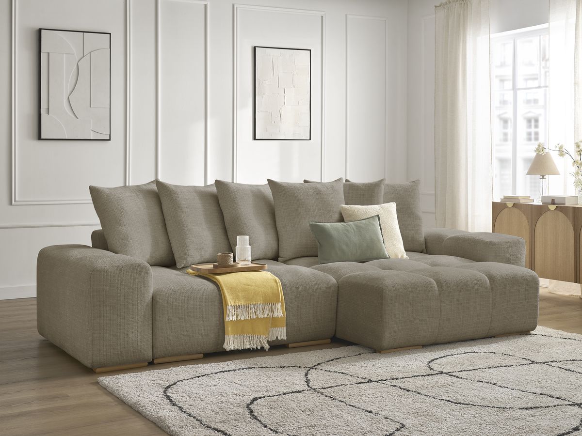 Anakin - Reversible Corner Sofa - Textured Fabric - 6 Cushions