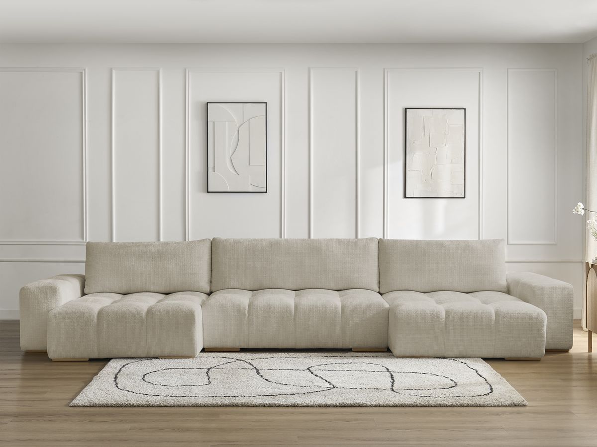 Anakin - Fixed Panoramic Sofa - Textured Fabric - 3 Cushions