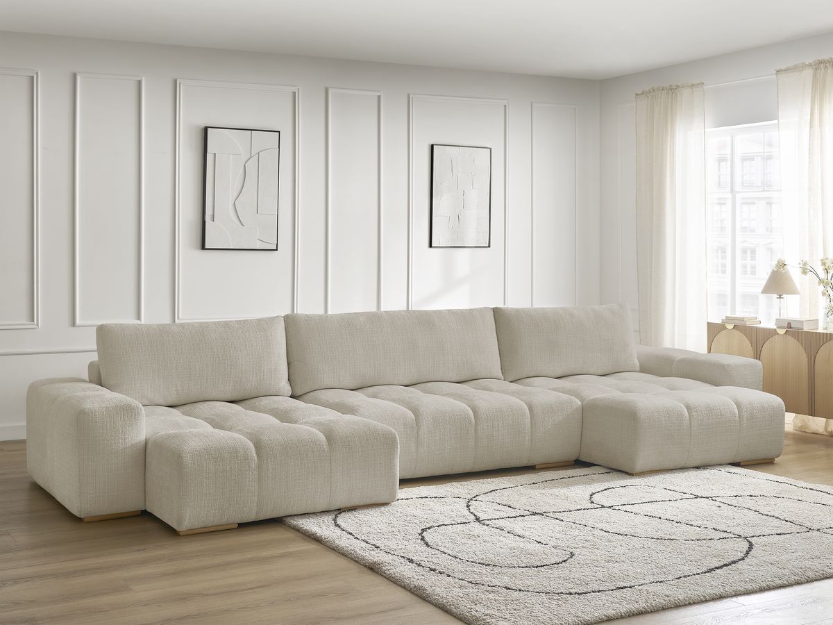 Anakin - Fixed Panoramic Sofa - Textured Fabric - 3 Cushions