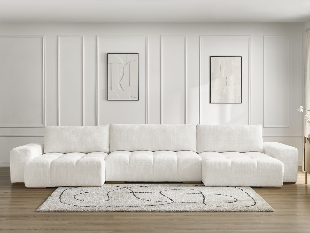 Anakin - Fixed Panoramic Sofa - Textured Fabric - 3 Cushions
