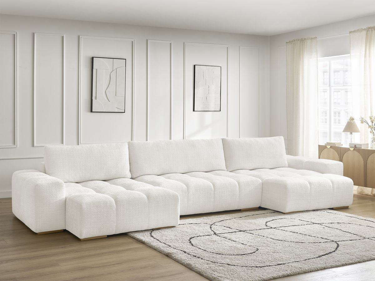 Anakin - Fixed Panoramic Sofa - Textured Fabric - 3 Cushions