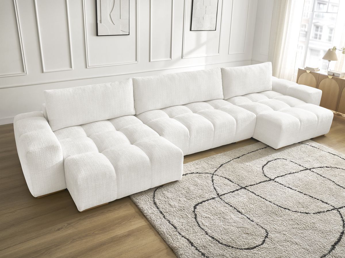 Anakin - Fixed Panoramic Sofa - Textured Fabric - 3 Cushions