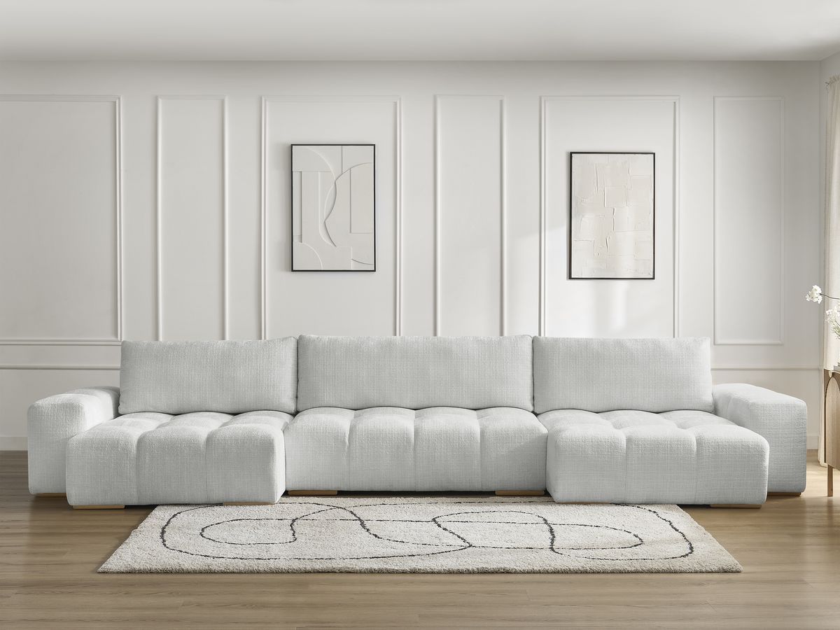 Anakin - Fixed Panoramic Sofa - Textured Fabric - 3 Cushions
