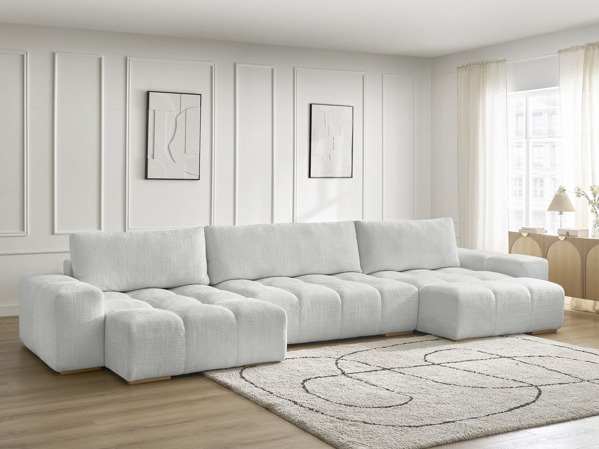 Anakin - Fixed Panoramic Sofa - Textured Fabric - 3 Cushions