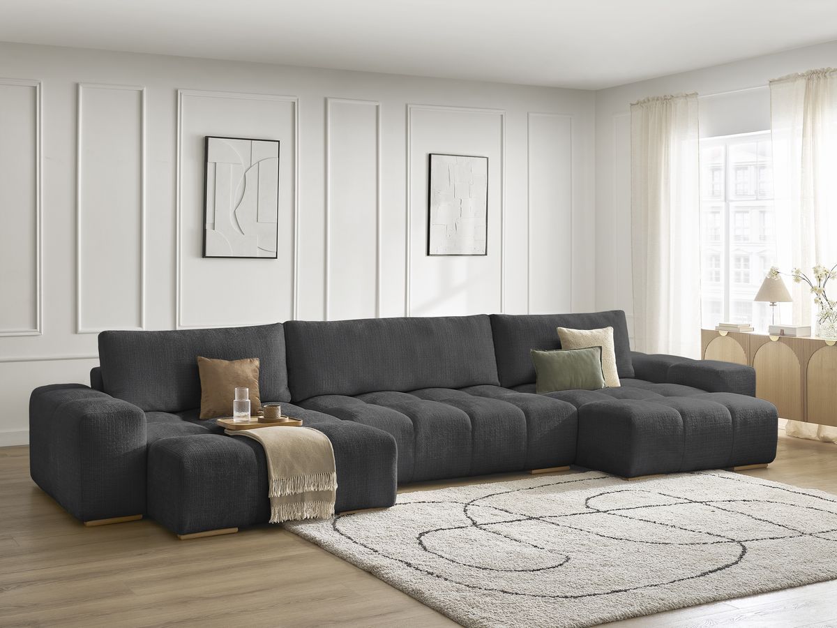 Anakin - Fixed Panoramic Sofa - Textured Fabric - 3 Cushions