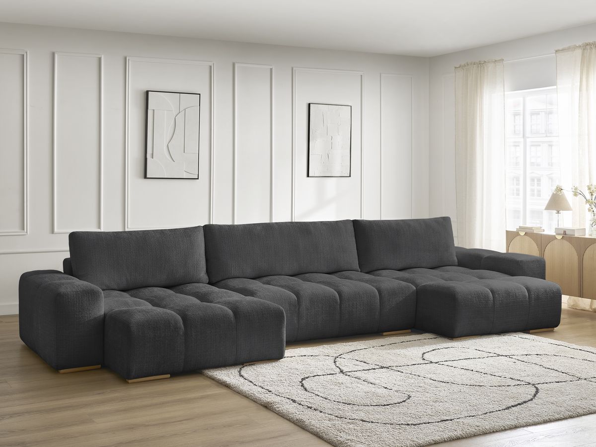 Anakin - Fixed Panoramic Sofa - Textured Fabric - 3 Cushions