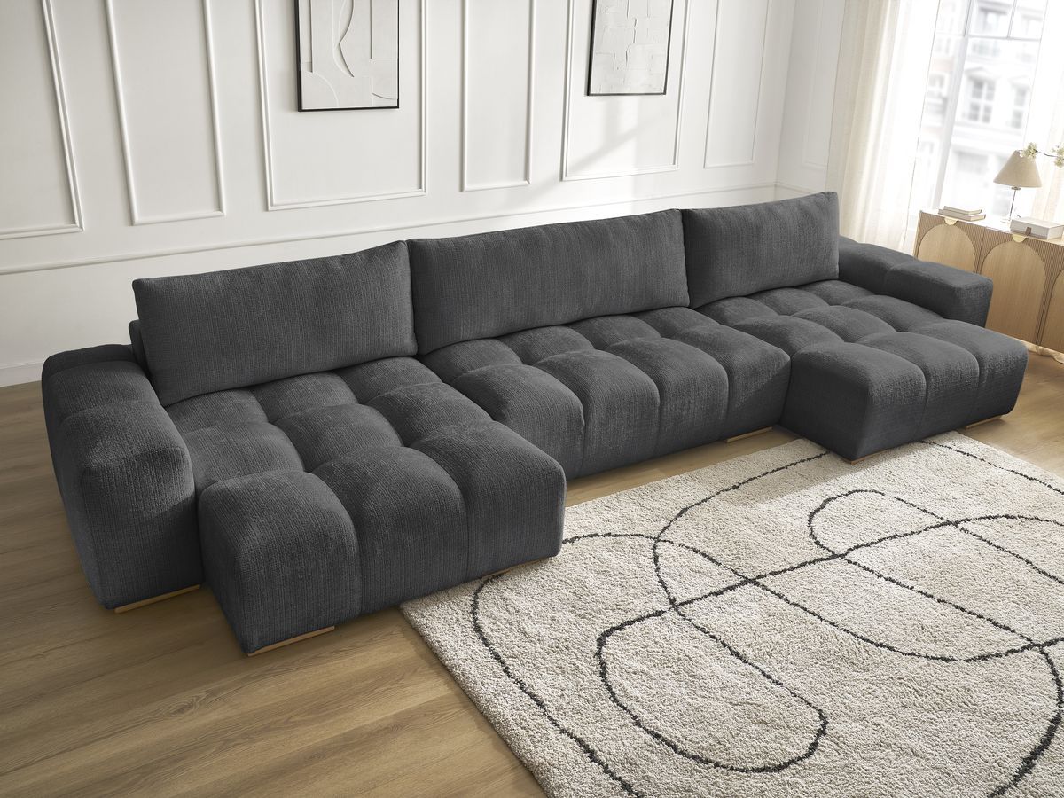 Anakin - Fixed Panoramic Sofa - Textured Fabric - 3 Cushions