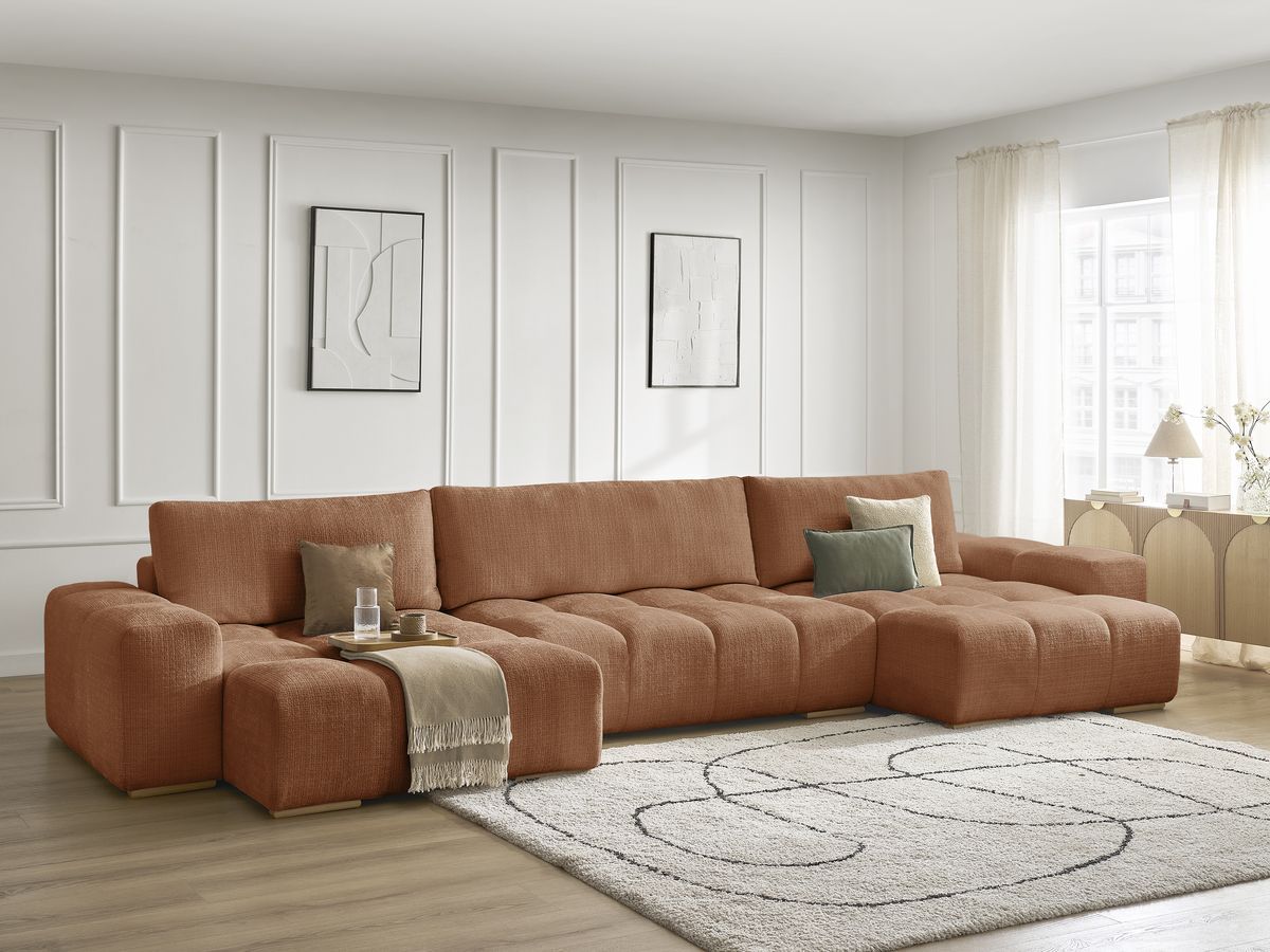 Anakin - Fixed Panoramic Sofa - Textured Fabric - 3 Cushions