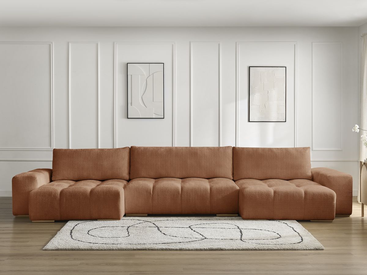 Anakin - Fixed Panoramic Sofa - Textured Fabric - 3 Cushions