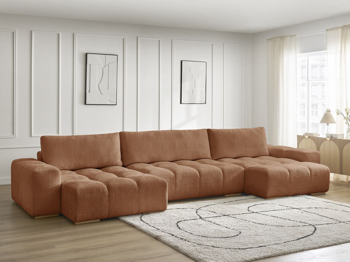 Anakin - Fixed Panoramic Sofa - Textured Fabric - 3 Cushions