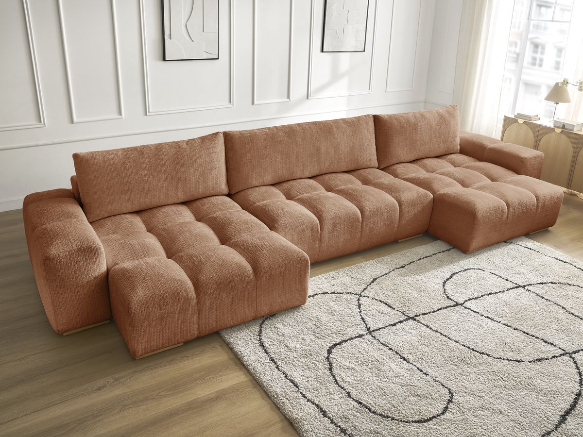 Anakin - Fixed Panoramic Sofa - Textured Fabric - 3 Cushions