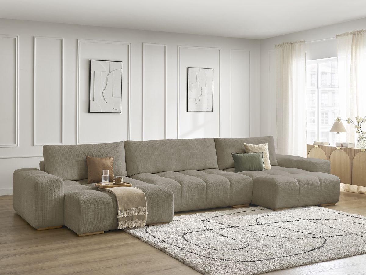 Anakin - Fixed Panoramic Sofa - Textured Fabric - 3 Cushions