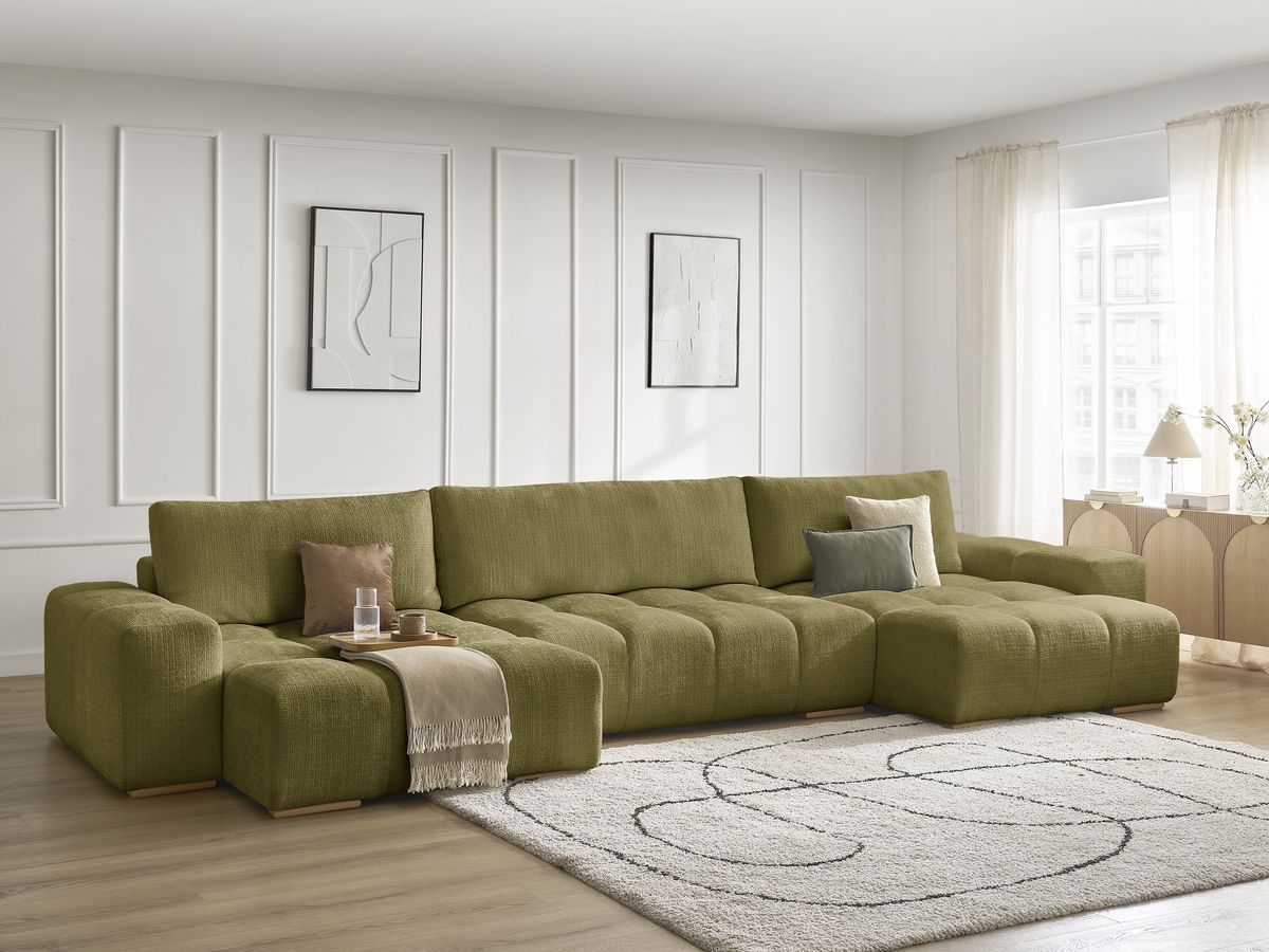Anakin - Fixed Panoramic Sofa - Textured Fabric - 3 Cushions
