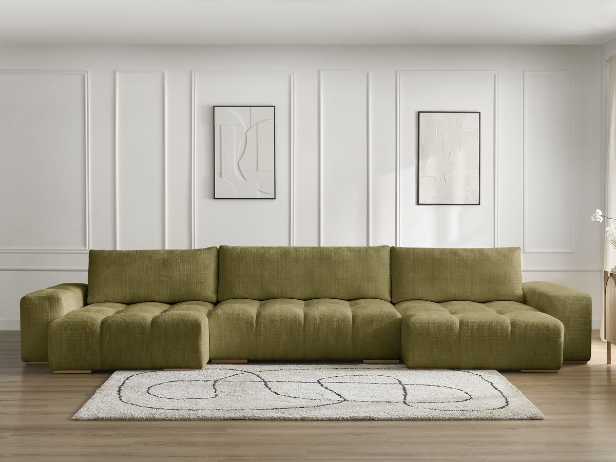 Anakin - Fixed Panoramic Sofa - Textured Fabric - 3 Cushions