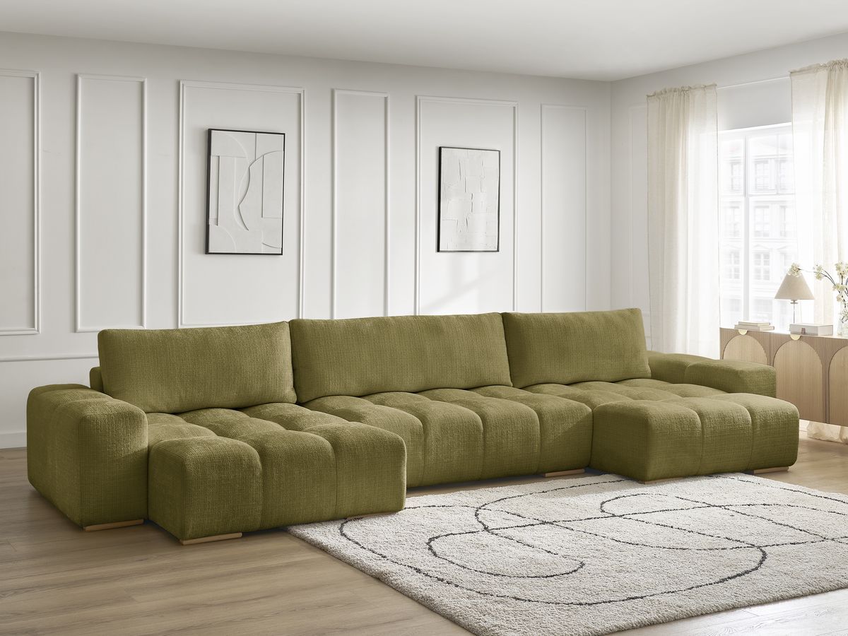 Anakin - Fixed Panoramic Sofa - Textured Fabric - 3 Cushions