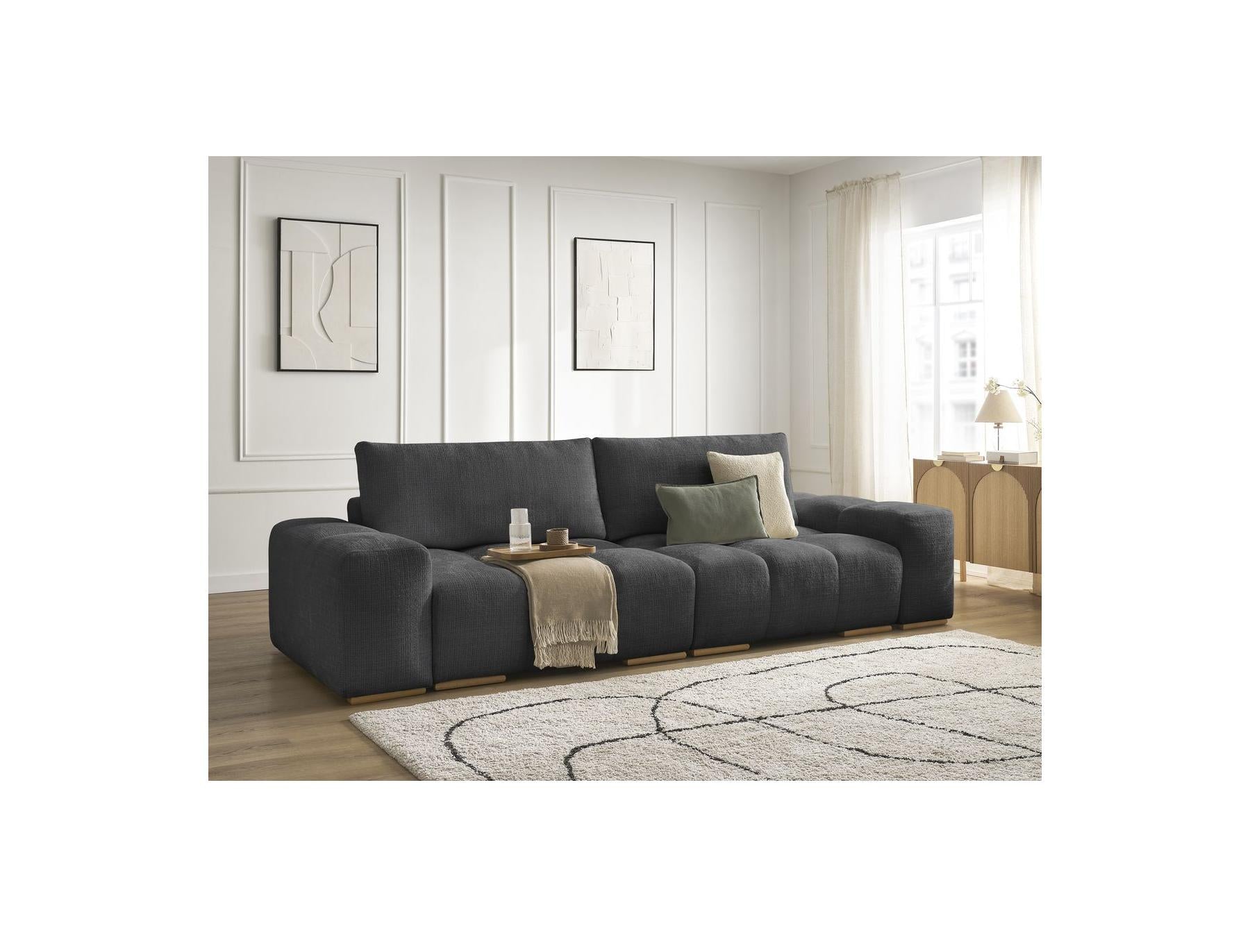 Anakin - Canapé Droit Fixe 3 Places - Tissu Texturé - 2 Coussins