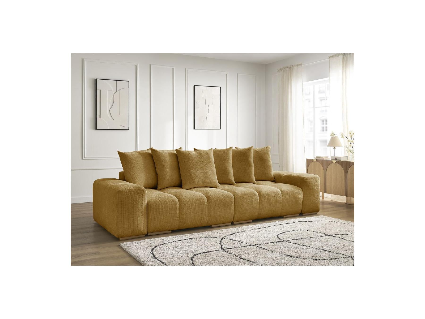 Anakin - Canapé Droit Fixe 3 Places - Tissu Texturé - 6 Coussins