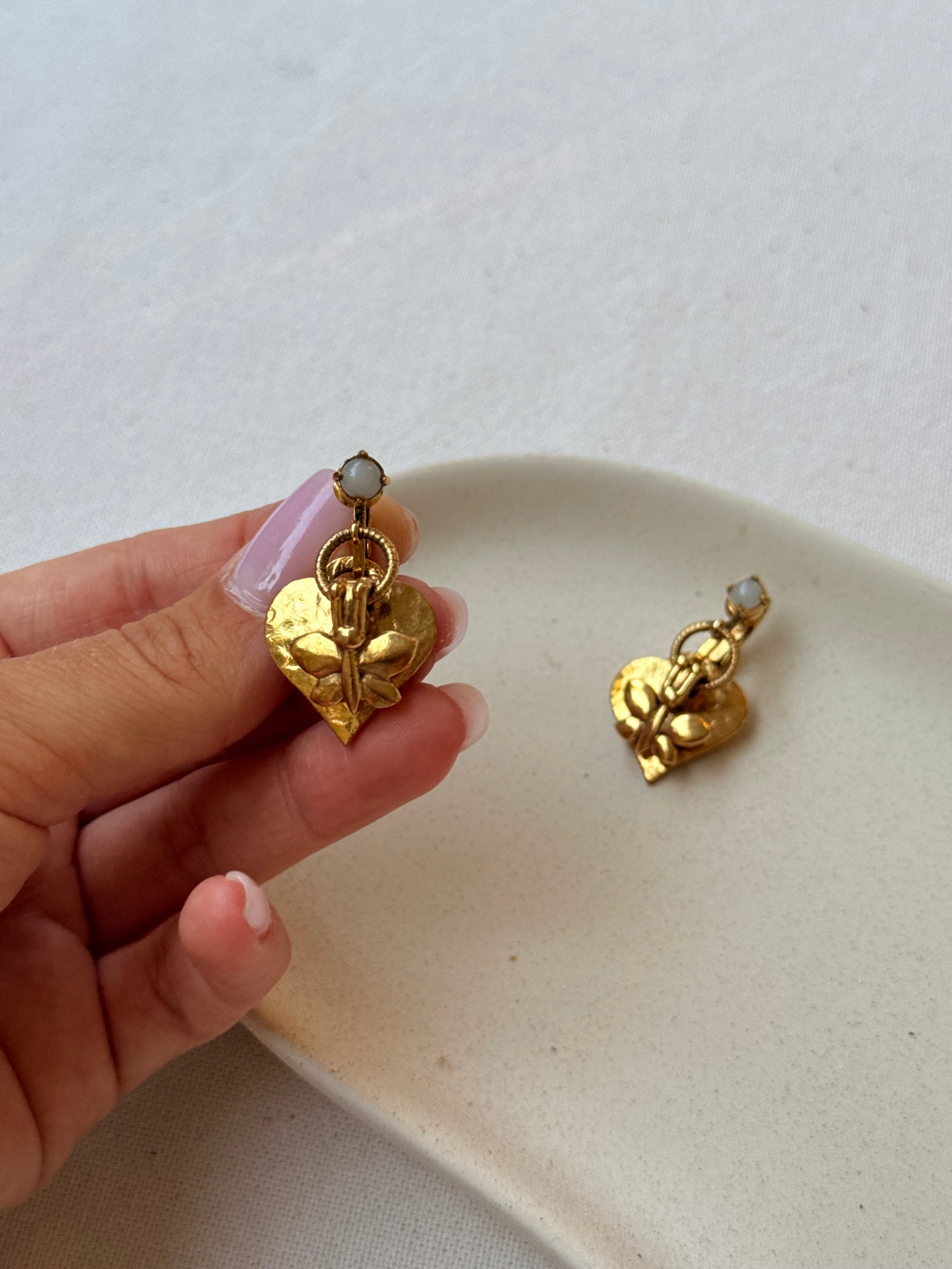 Boucles D’Oreilles Zoé Coste Vintage - Pendantes Dorées