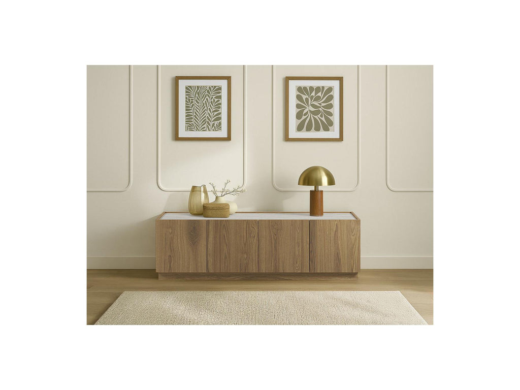 Marion - Mueble de TV de 4 puertas - Efecto roble y travertino