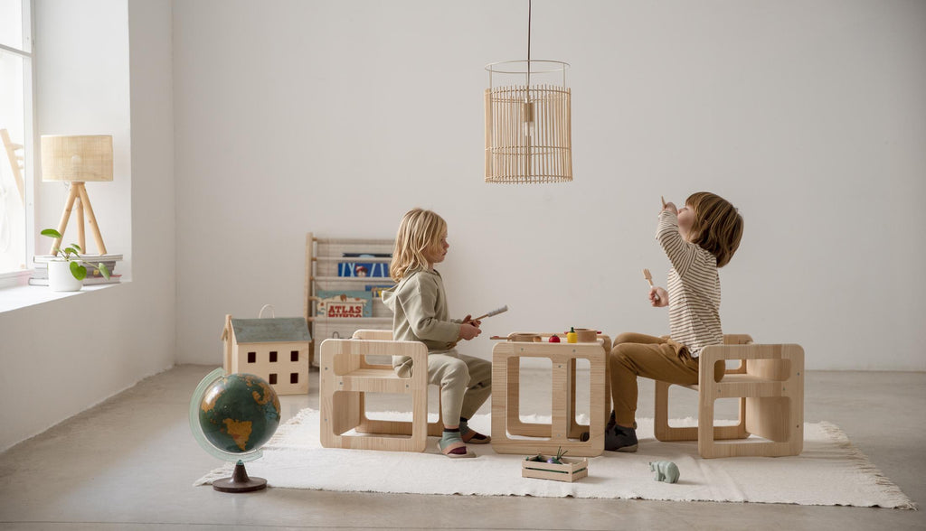 Set Di 2 Sedie/Tavoli Montessori - Naturale