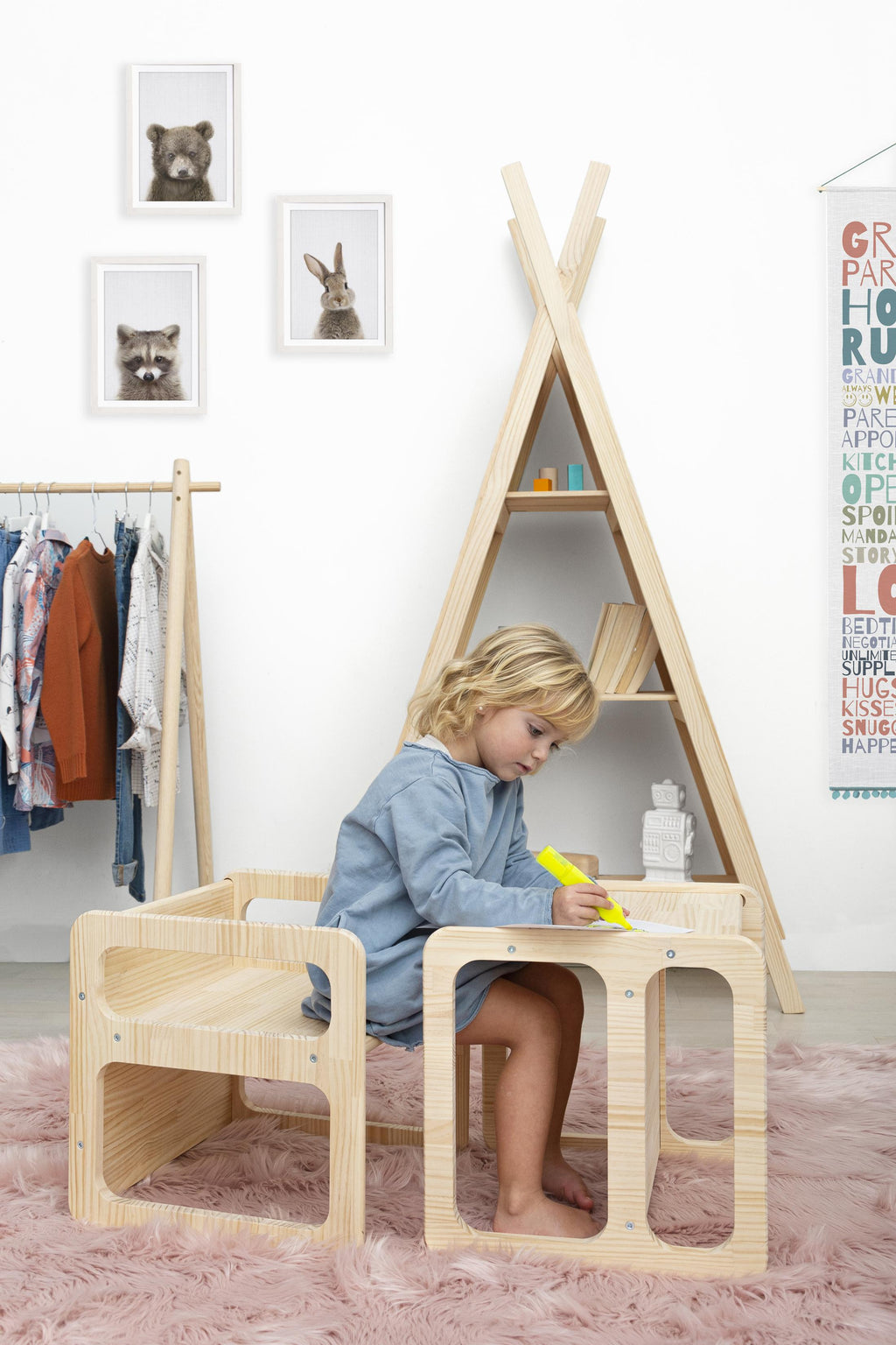 Set Di 2 Sedie/Tavoli Montessori - Naturale