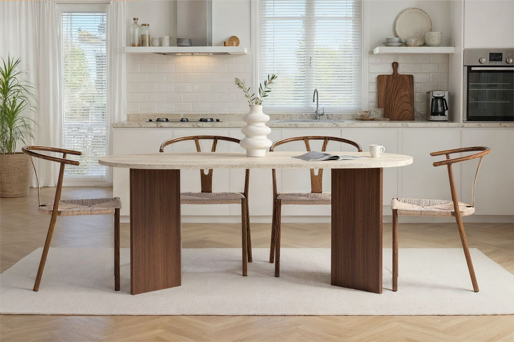 Sablin - Table à Manger - Travertine/Milano Walnut