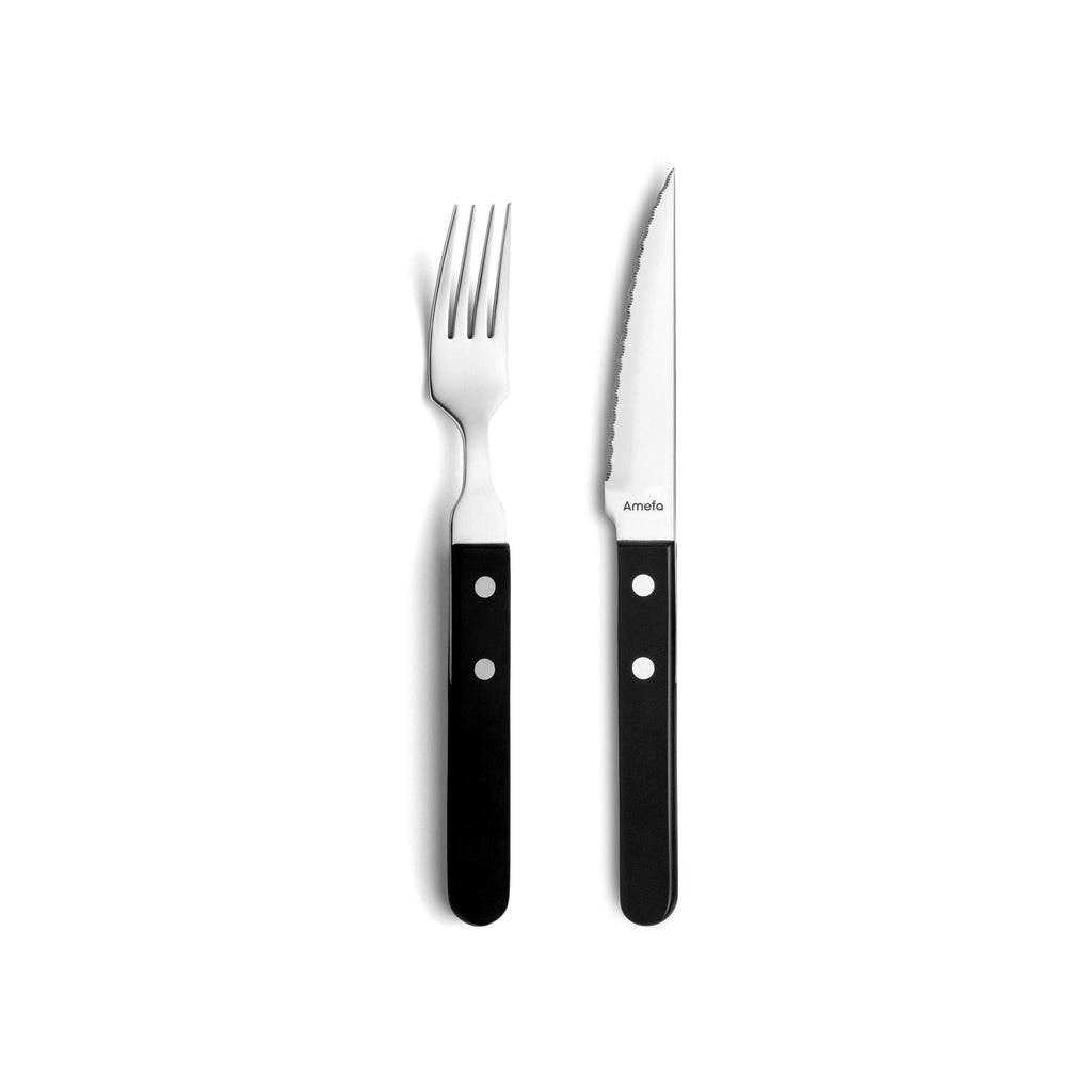 Steak Pizza - Set De 6 Couteaux Et 6 Fourchettes - Noir