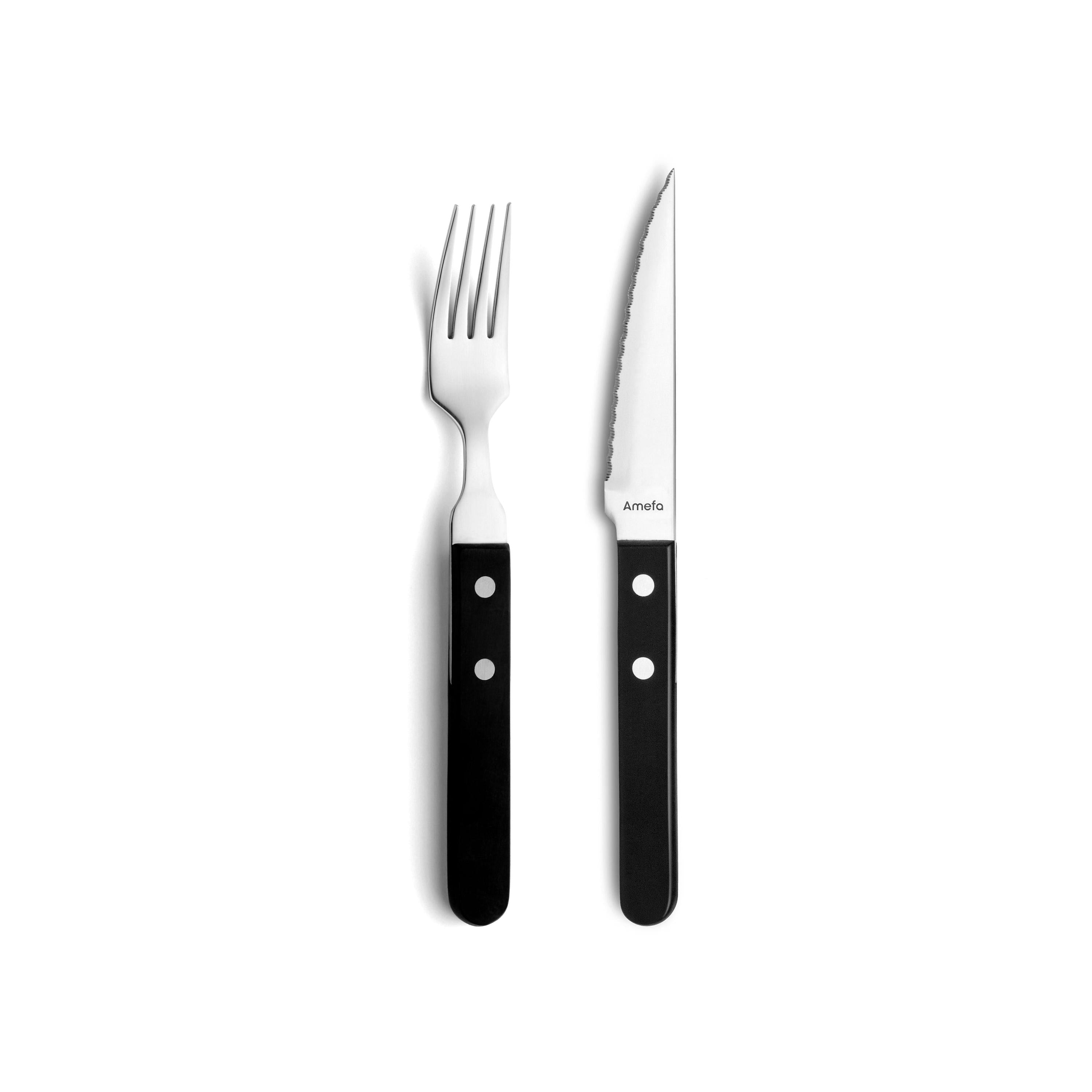 Steak Pizza - Set De 6 Couteaux Et 6 Fourchettes - Noir