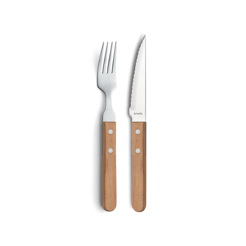 Steak Pizza - Set De 6 Couteaux Et 6 Fourchettes - Bois