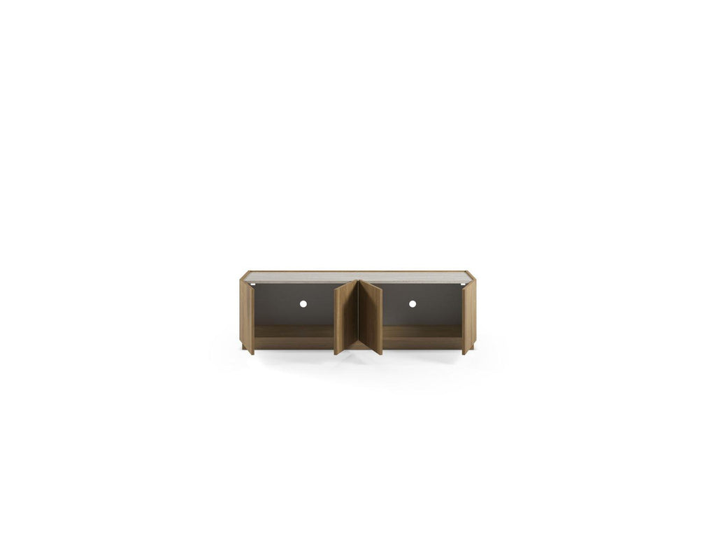 Marion - Mueble de TV de 4 puertas - Efecto roble y travertino
