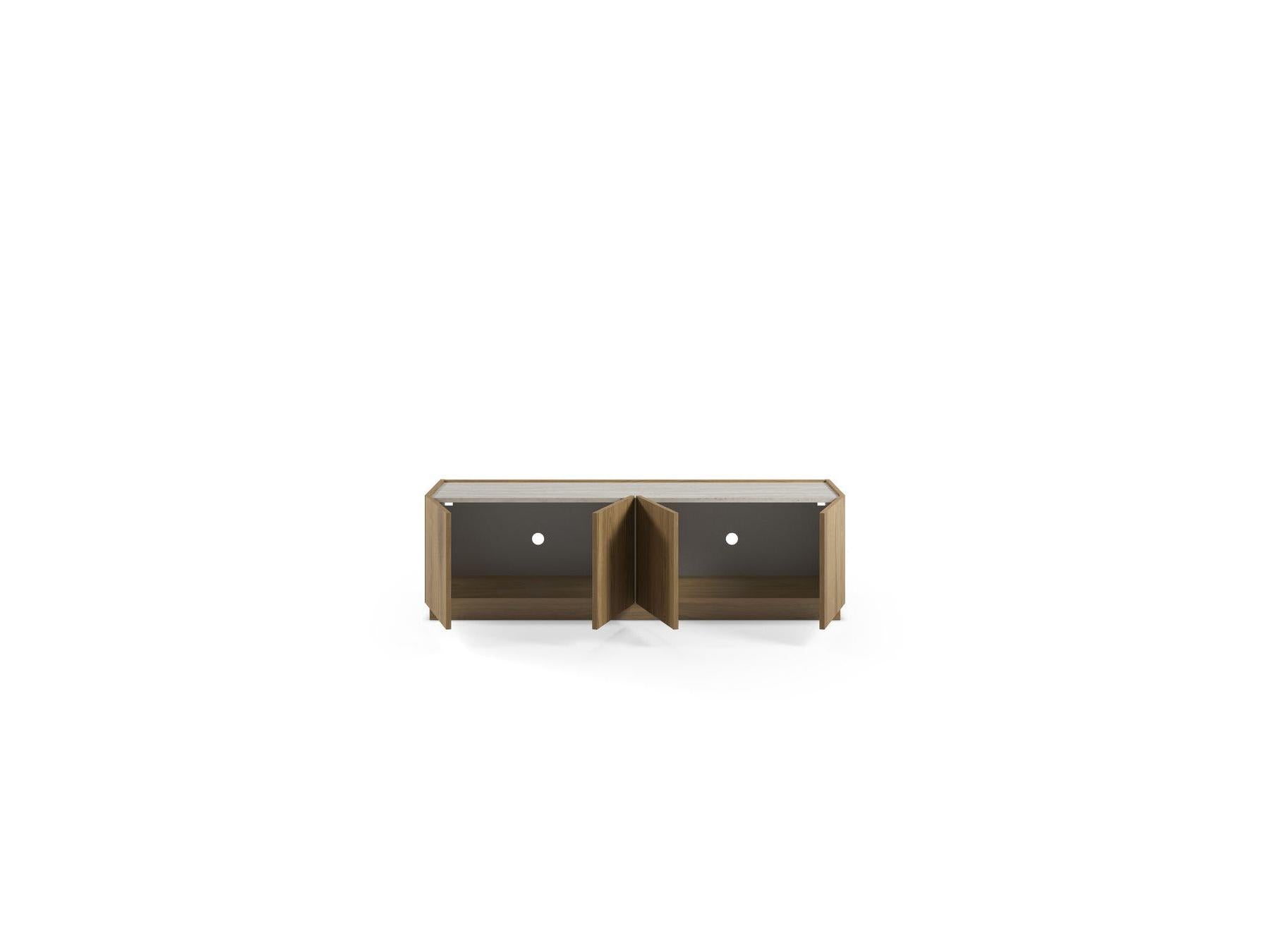 Marion - Mueble de TV de 4 puertas - Efecto roble y travertino