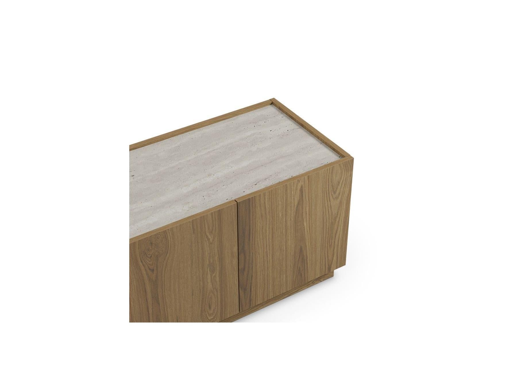 Marion - Mueble de TV de 4 puertas - Efecto roble y travertino