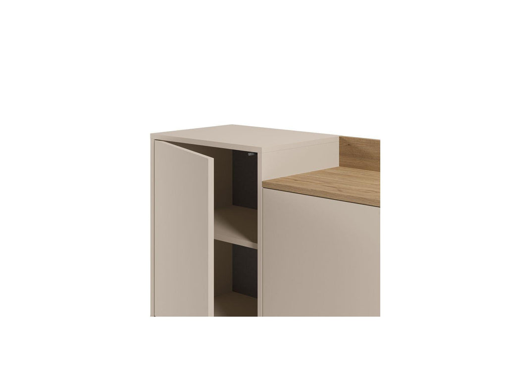 Lino - Aparador 4 puertas - Tablero efecto roble y patas de metal