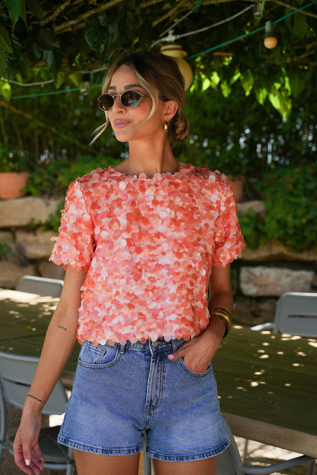Blusa Liza De Lentejuelas - Naranja