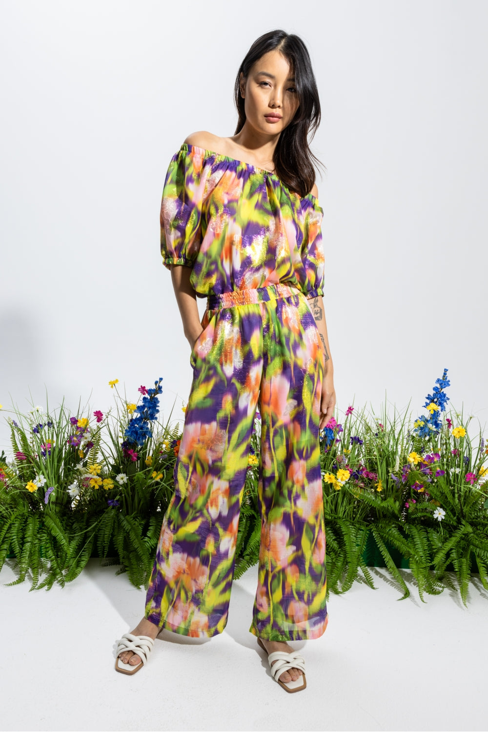 Broek Tracy Fuzzy Flower - Lila