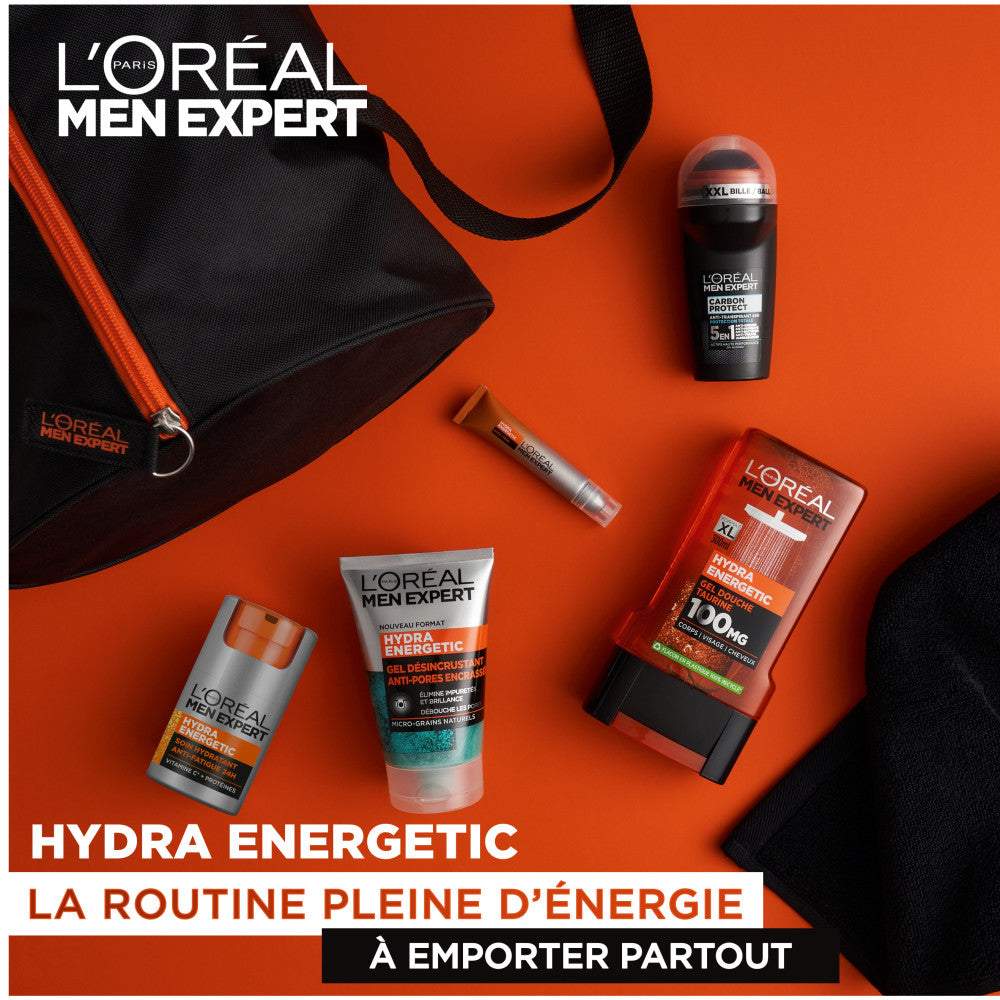 Men Expert Hydra Energetic Sac 5 Produits Soin Hydratant + Gel Désincrustant + Soin Yeux + Gel Douche + Anti-Trans