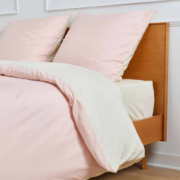Juego De Cama - Funda Nórdica Reversible - Percal De Algodón - Bicolor Rosa/Marfil