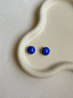 Boucles D’Oreilles Vintage - Cabochons Bleu Pâte De Verre