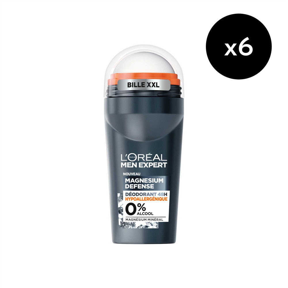Lot De 6 - Men Expert Magnesium Defense Déodorant Bille 48H Hypoallergénique 0% Alcool 50Ml