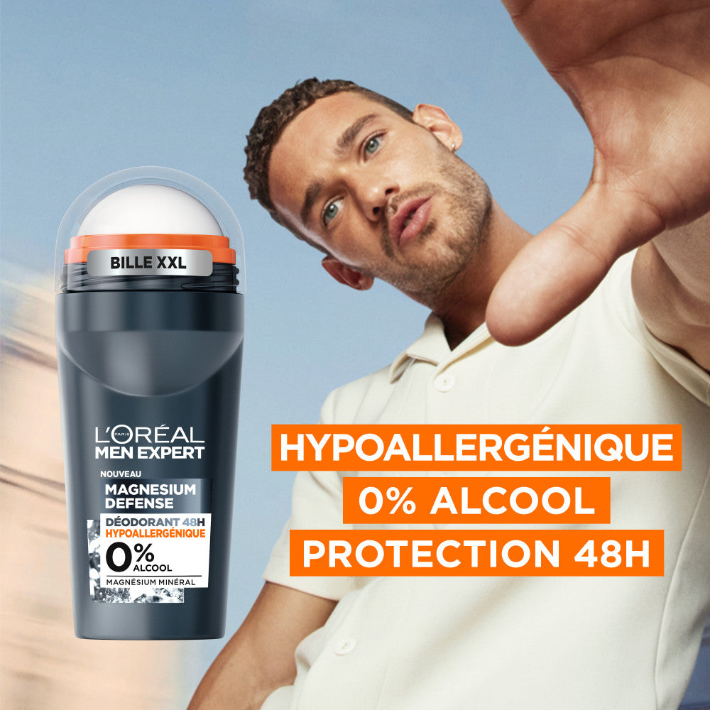 Lot De 6 - Men Expert Magnesium Defense Déodorant Bille 48H Hypoallergénique 0% Alcool 50Ml