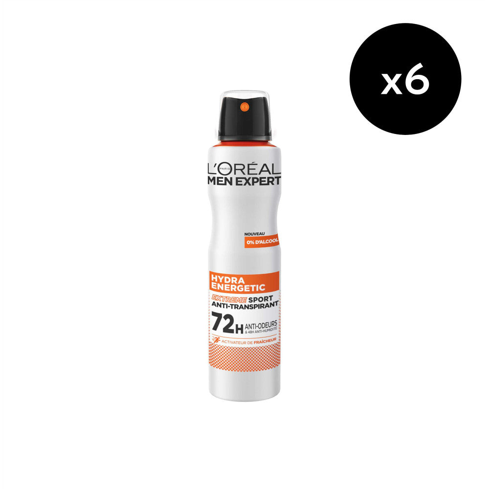 Lot De 6 - Men Expert Hydra Energetic Déodorant Spray Anti-Transpirant Extreme Sport 150Ml