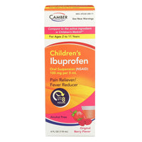 Camber Childrens Ibuprofen Oral Suspension for Pain and Fever, Original Berry Flavor, 4 Oz