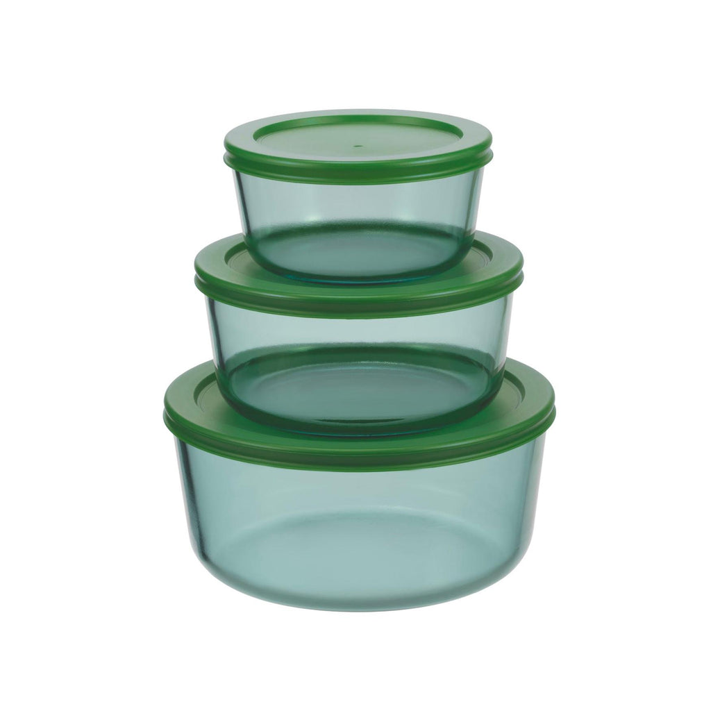Aloe - Lot De 3 Boîtes De Conservation Rondes En Verre Avec Couvercle - 40/65/95Cl - Vert