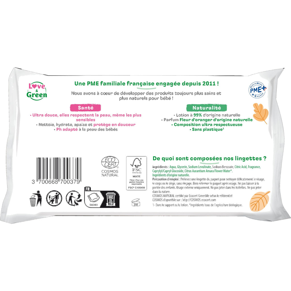 Lingettes Écologiques Parfumées À La Fleur D'Oranger - Fibres 100% D'Origine Naturelle - 64 Lingettes