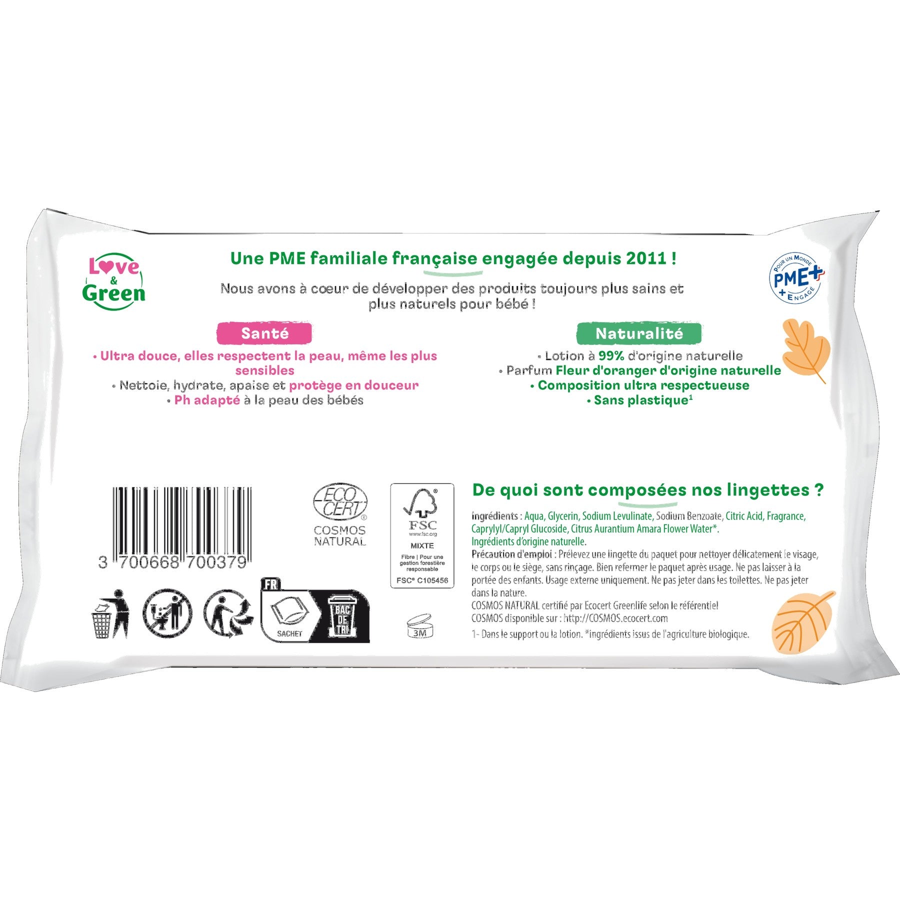 Lingettes Écologiques Parfumées À La Fleur D'Oranger - Fibres 100% D'Origine Naturelle - 64 Lingettes