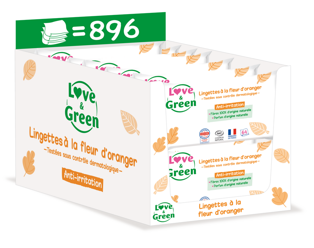 Lingettes Écologiques Parfumées À La Fleur D'Oranger - Fibres 100% D'Origine Naturelle - 64 Lingettes