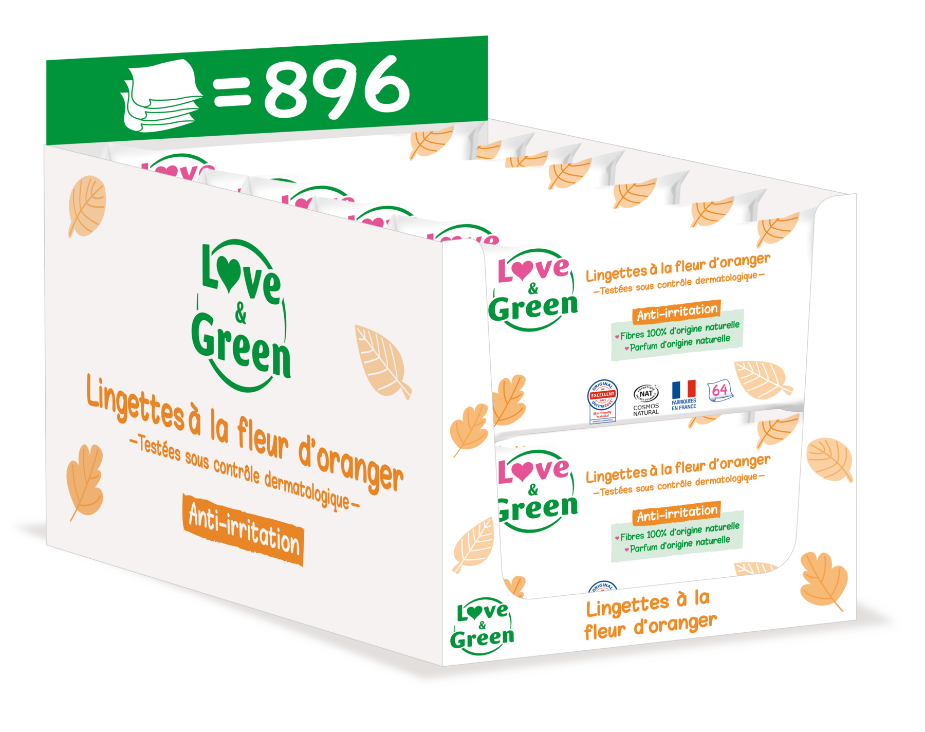 Lingettes Écologiques Parfumées À La Fleur D'Oranger - Fibres 100% D'Origine Naturelle - 64 Lingettes