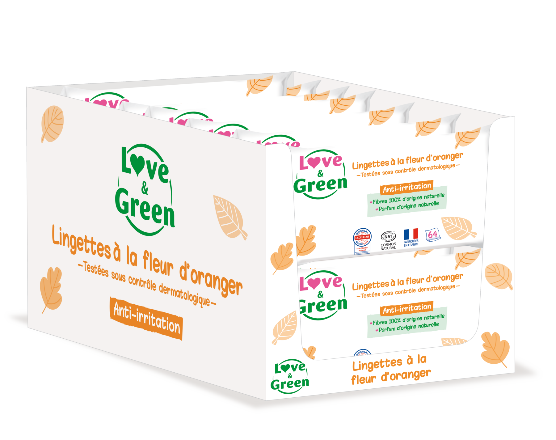 Lingettes Écologiques Parfumées À La Fleur D'Oranger - Fibres 100% D'Origine Naturelle - 64 Lingettes