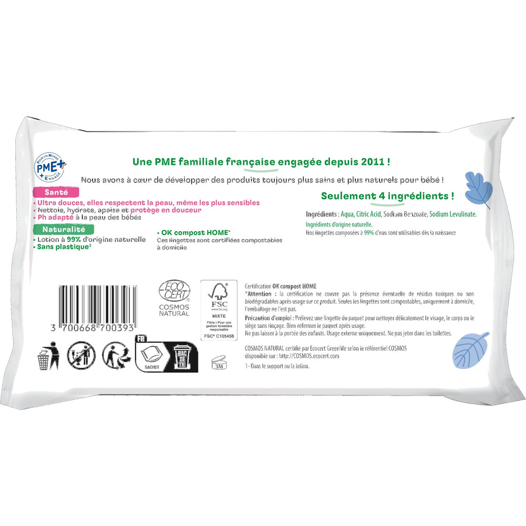 Eco-Friendly Water Baby Wipes - 100% Naturally Derived Fibres - 56 Wipes